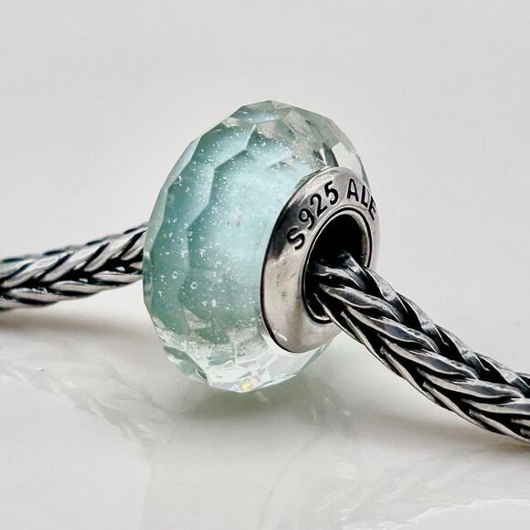 PANDORA Fascinating Iridescence Frosty Mint Facet Glass Charm ALE 925S Authentic - Picture 5 of 10